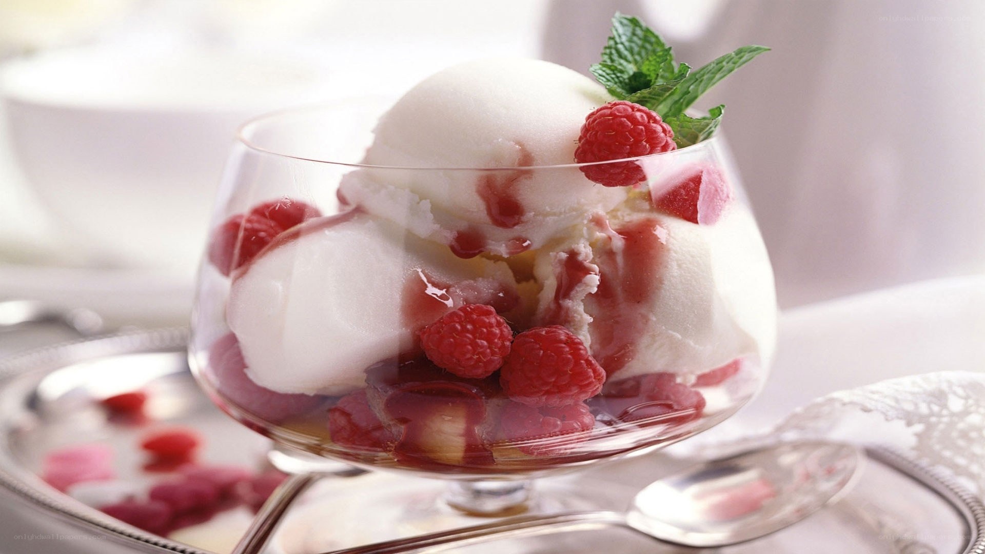 ice cream with raspberries