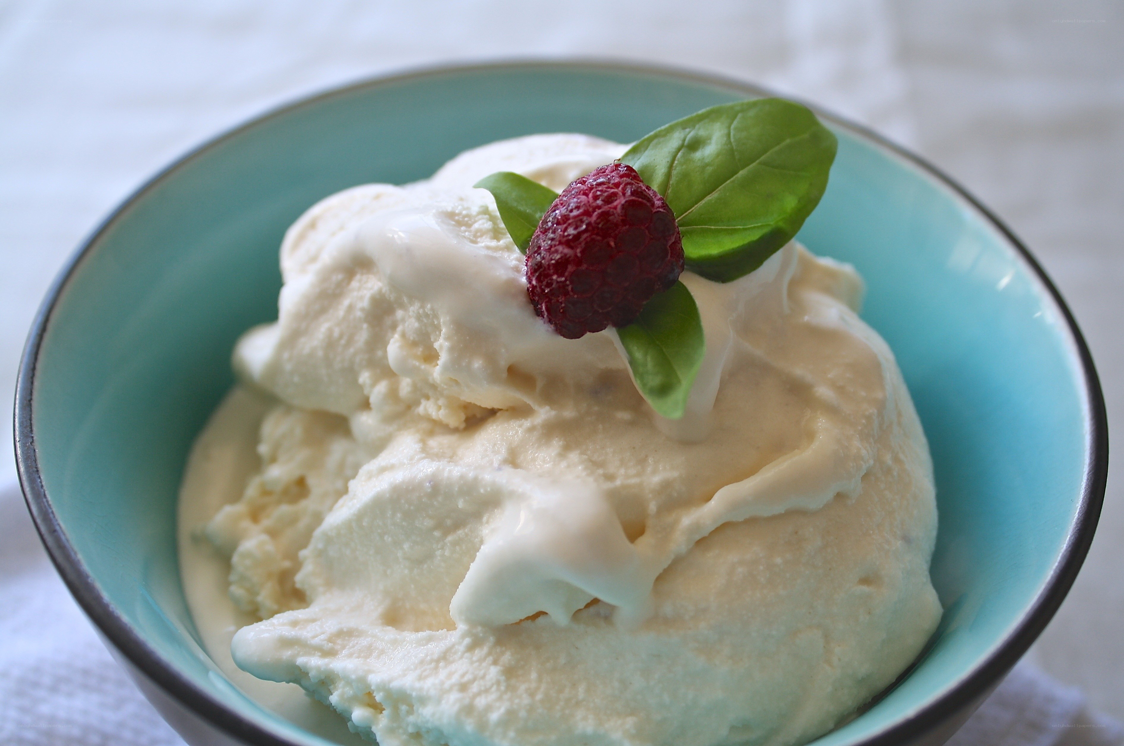 ice cream with raspberry and basil