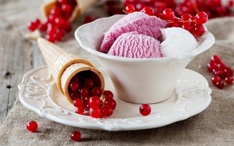 Ice Cream with Red Currants — White, Appetizing