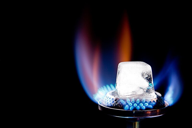 Ice Cube on Gas Flame