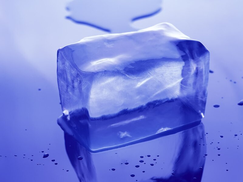 Ice Cube on Surface — Blue
