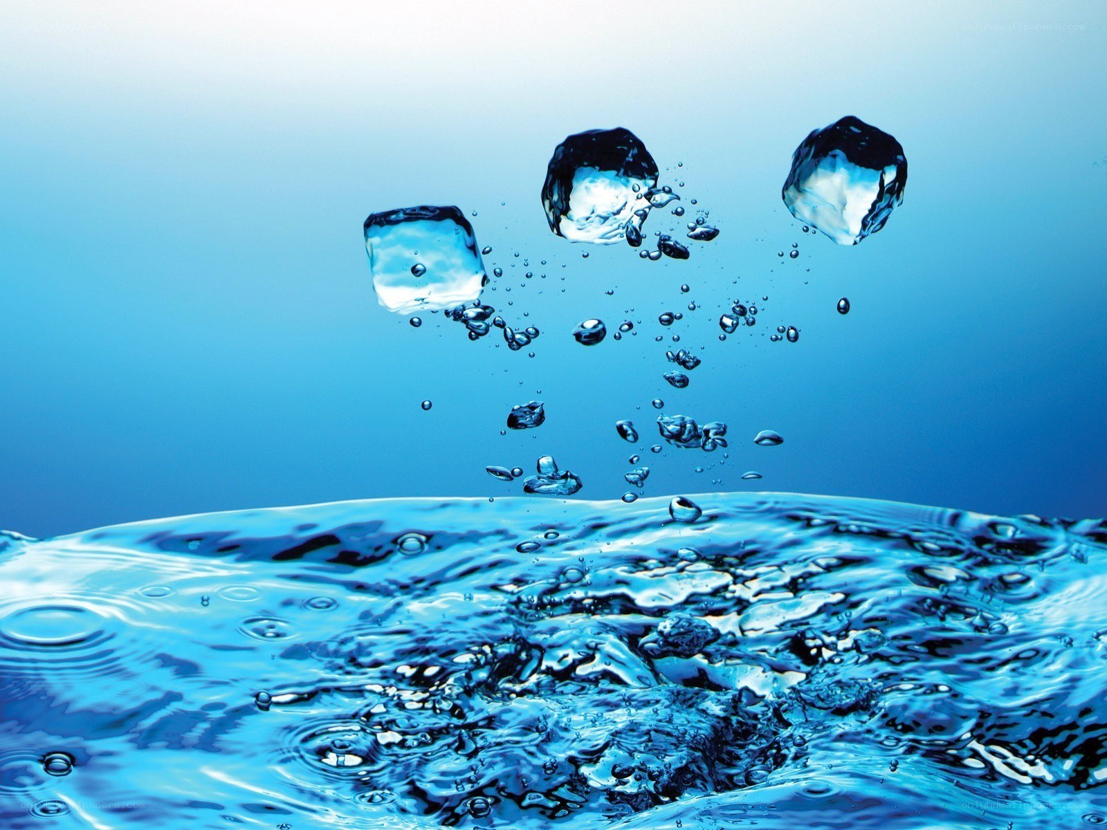 ice cubes falling into water