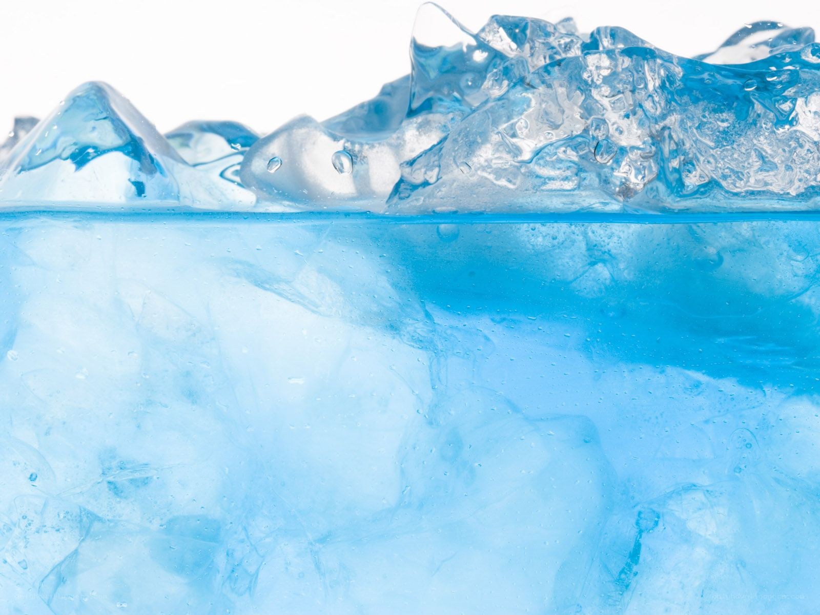 ice cubes in blue liquid