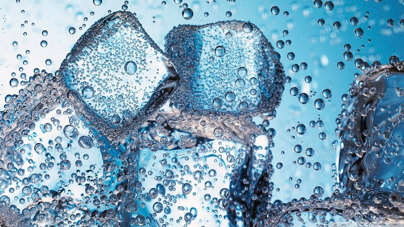 ice cubes in carbonated water
