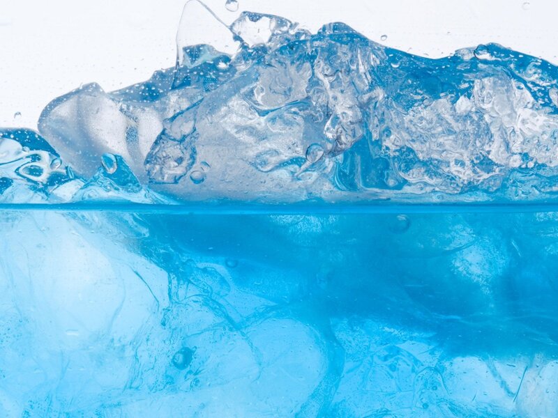 Ice Cubes in Water — Blue, Calm, Photograph, Air Bubbles