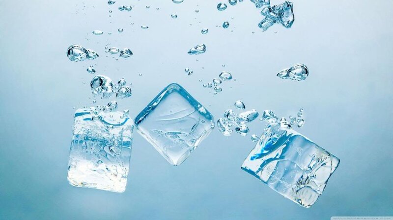 Ice Cubes in Water — Blue, Calm, Photograph, Bubbles