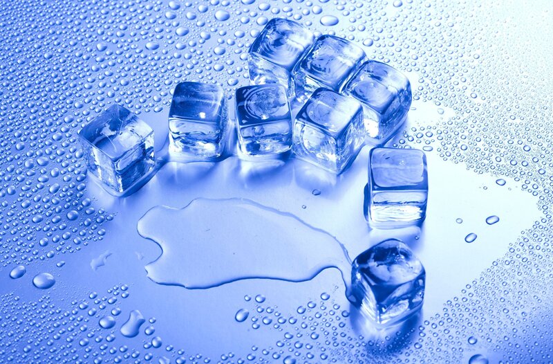 Ice Cubes Melting — Blue, Cool, Photograph, Water Droplets