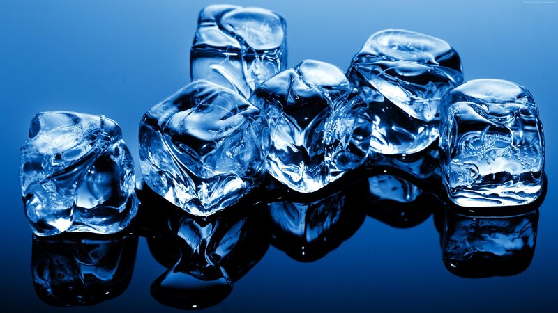 Ice Cubes on Reflective Surface — Blue, Cool, Photograph