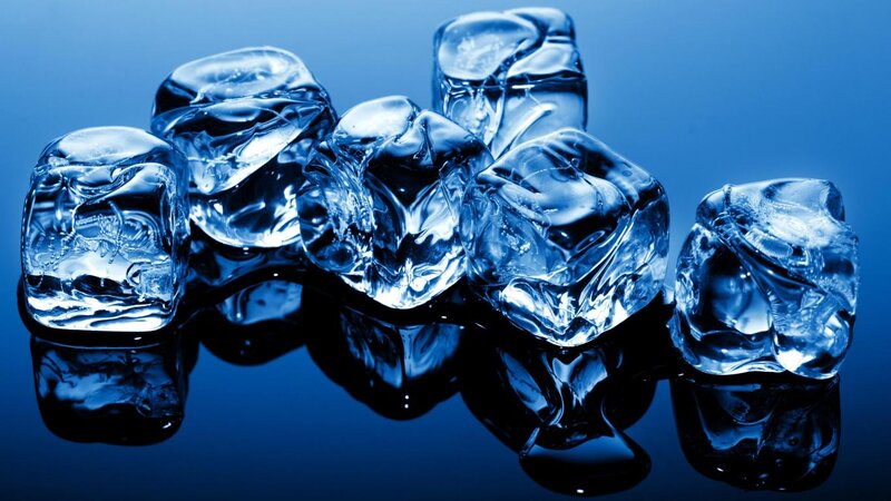 Ice Cubes on Reflective Surface — Blue