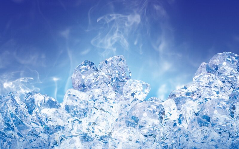 ice cubes with steam