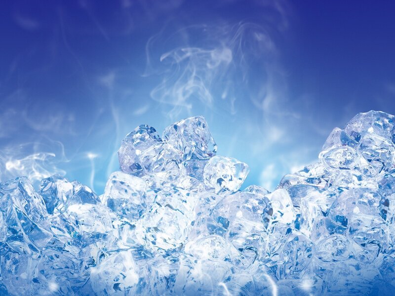 Ice Cubes with Steam — Blue, Cool, Photograph
