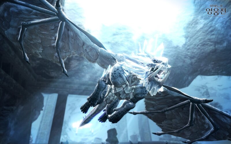 Ice dragon in ancient ruins