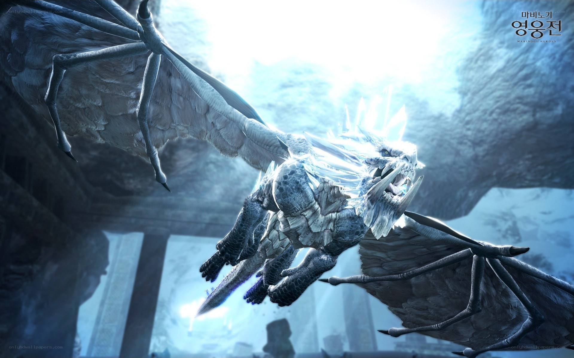Ice dragon in ancient ruins