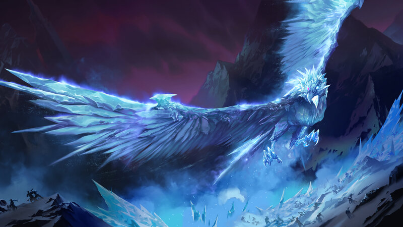 Ice Dragon in Flight — Blue, Dramatic, Night, Digital Art, Mountains