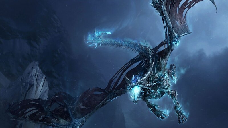 Ice Dragon in Flight — Blue, Dramatic, Night