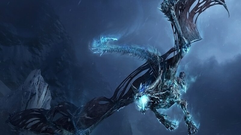 Ice Dragon in Flight — Blue, Dramatic, Winter, Digital Art