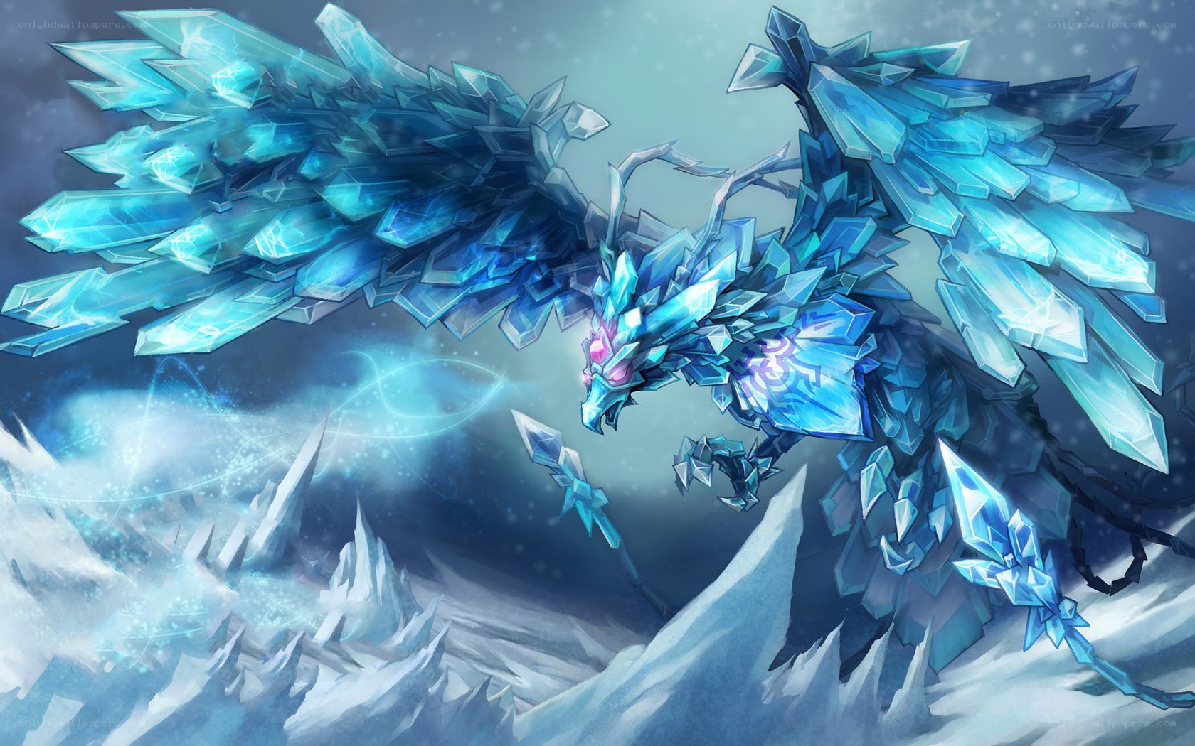 ice dragon in snowy landscape
