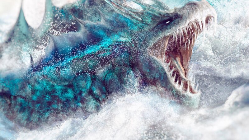 Ice Dragon in Water — Blue, Dramatic, Digital Art