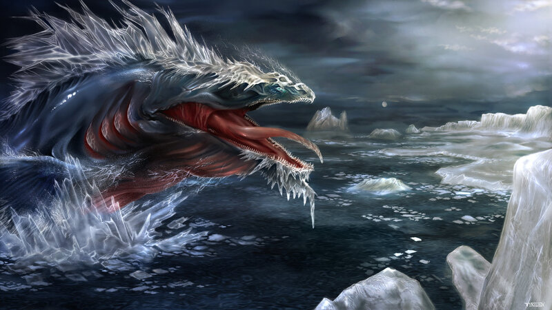 Ice Dragon in Water — Blue