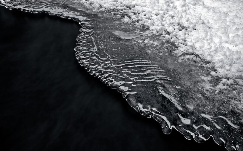 Ice Edge on Dark Water — Black, Dramatic