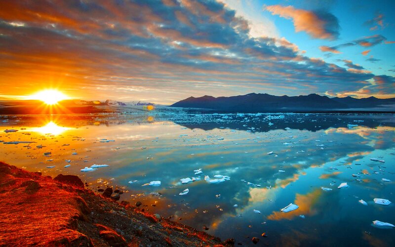 Ice-filled Lake at Sunset