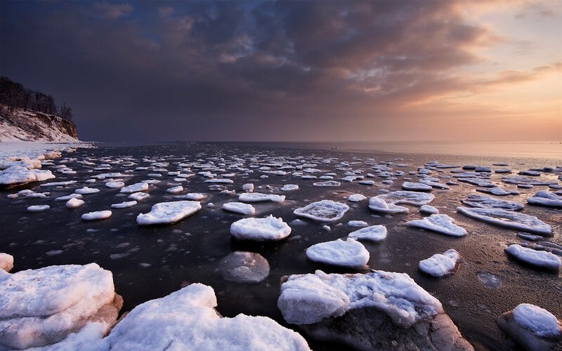 ice floes at sunset