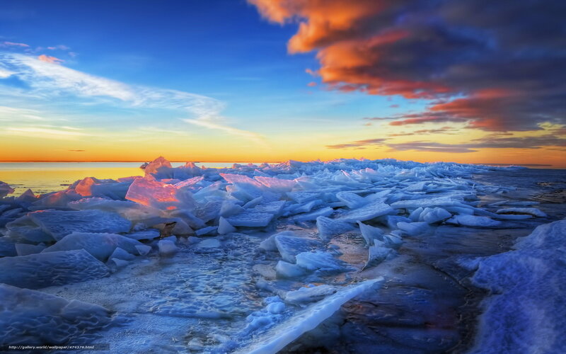 Ice floes at sunset