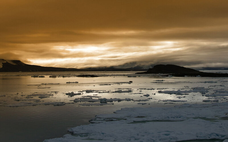 Ice Floes in Calm Water — Brown