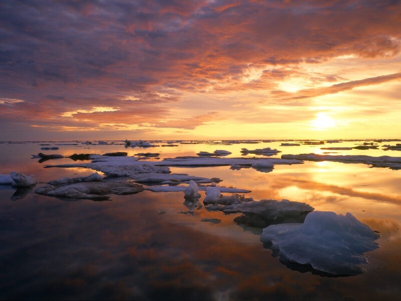 Ice Floes in Water — Orange, Dramatic