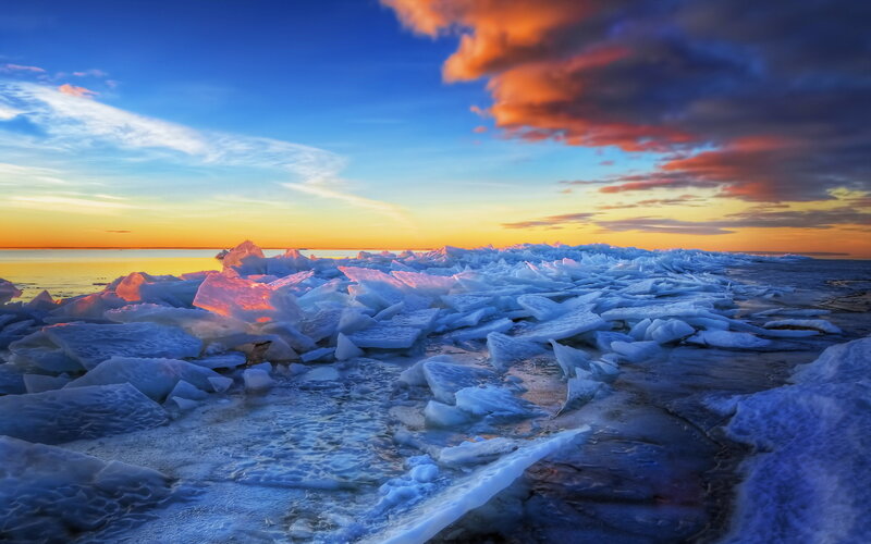 Ice Floes on Frozen Lake