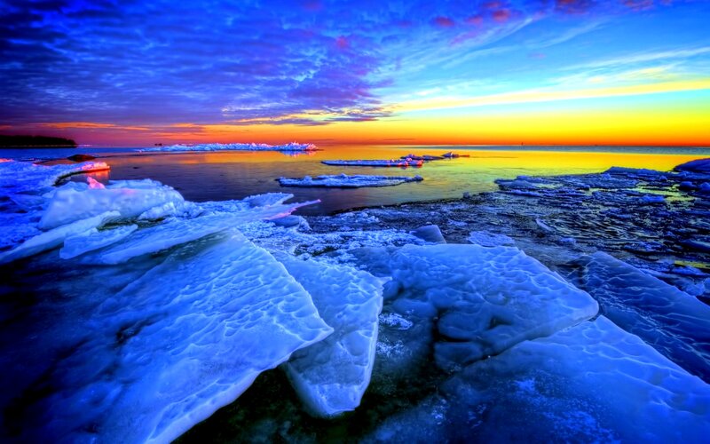 Ice Floes on Water — Blue, Dramatic