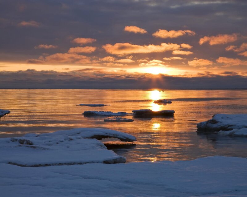 Ice Floes on Water — Orange, Serene, Sunset