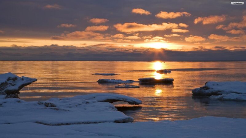 Ice Floes on Water — Orange, Serene