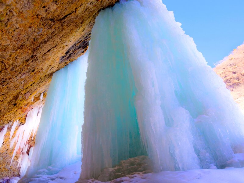 Ice Formation in Cave — Blue