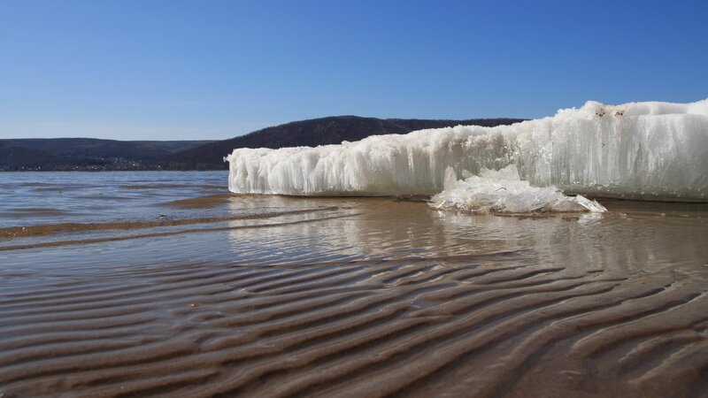 ice formation on a lakeshore