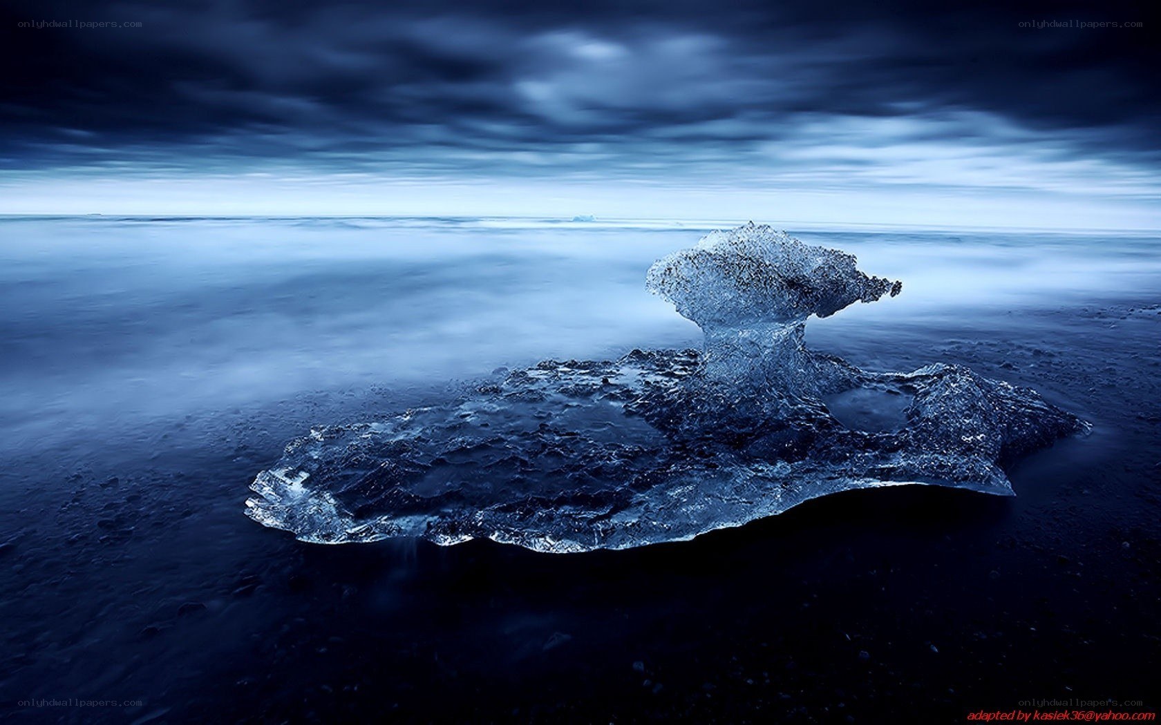 Ice formation on black sand beach