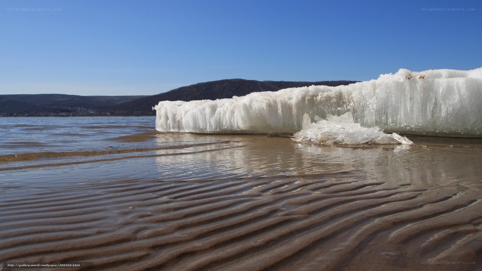 Ice formation on riverbank
