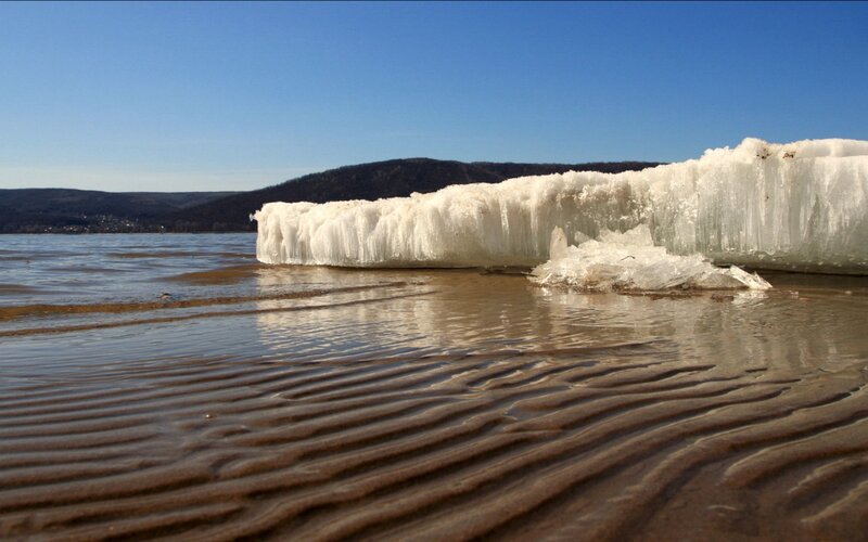 Ice Formation on Shoreline — Blue, Calm