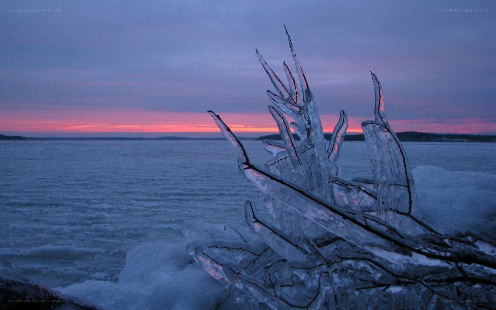 ice formations at sunset