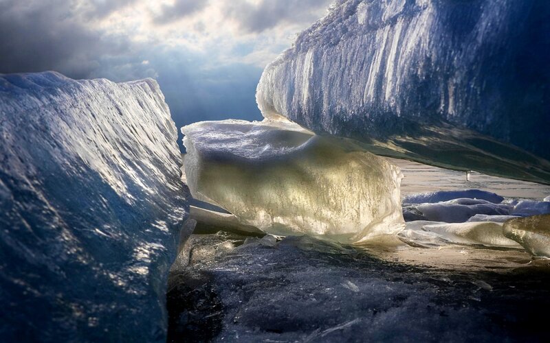 Ice Formations on Beach — Blue