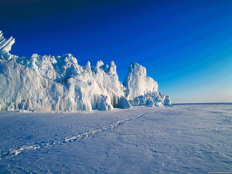 Ice Formations on Frozen Lake
