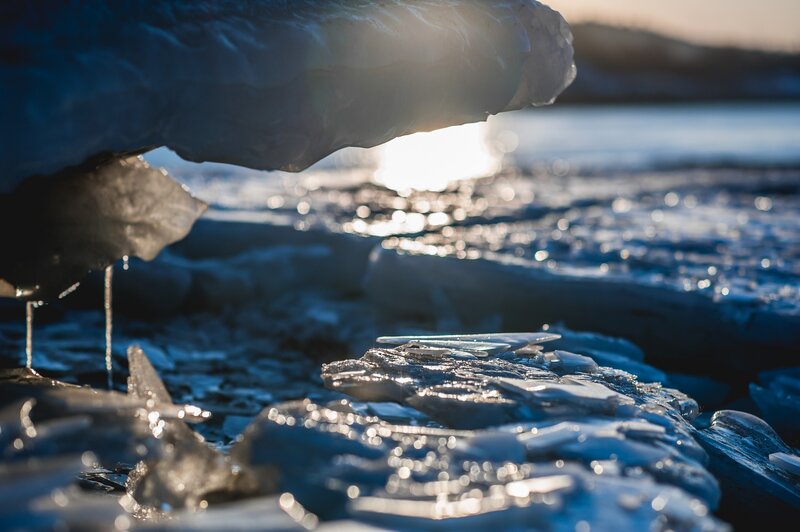 Ice Formations on Water — Blue