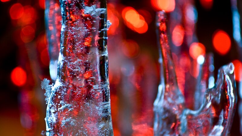 ice formations with red lights