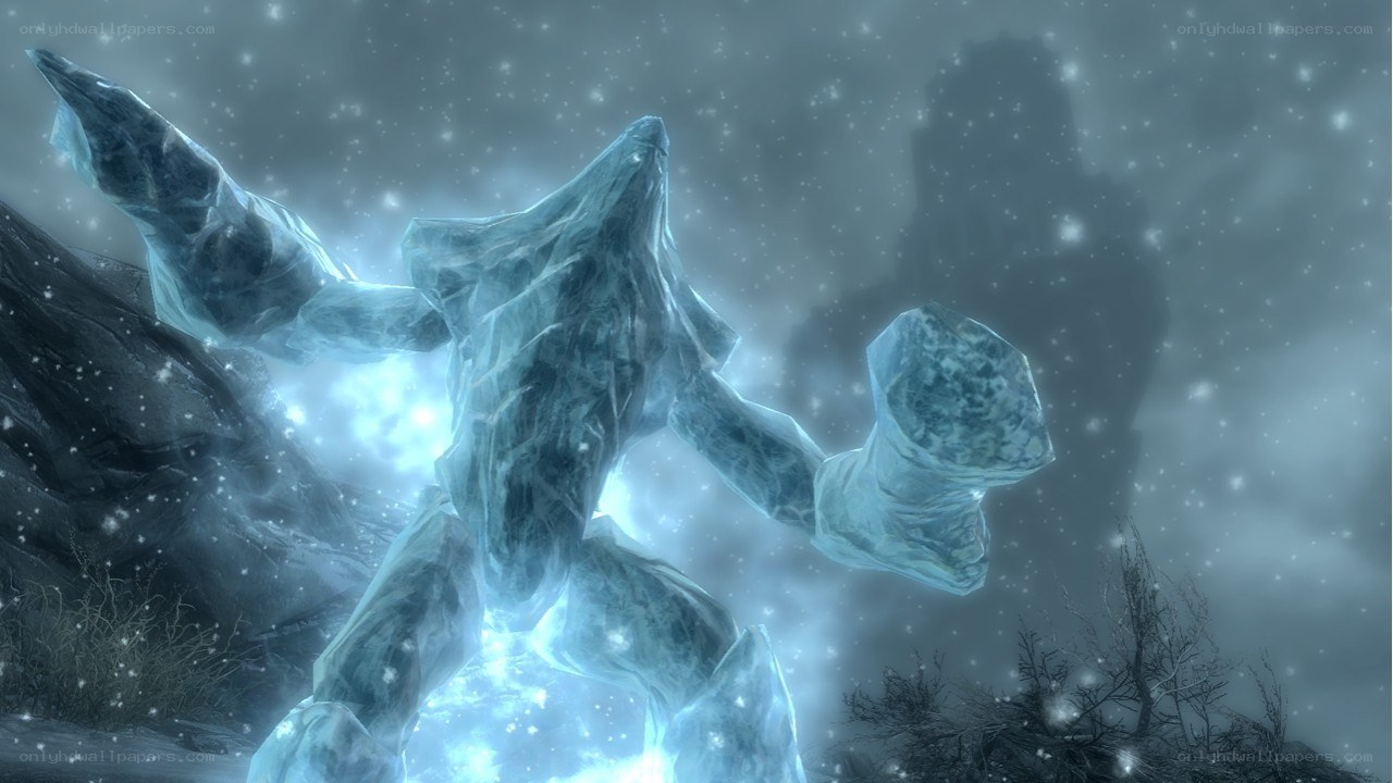 ice golem in snowy landscape