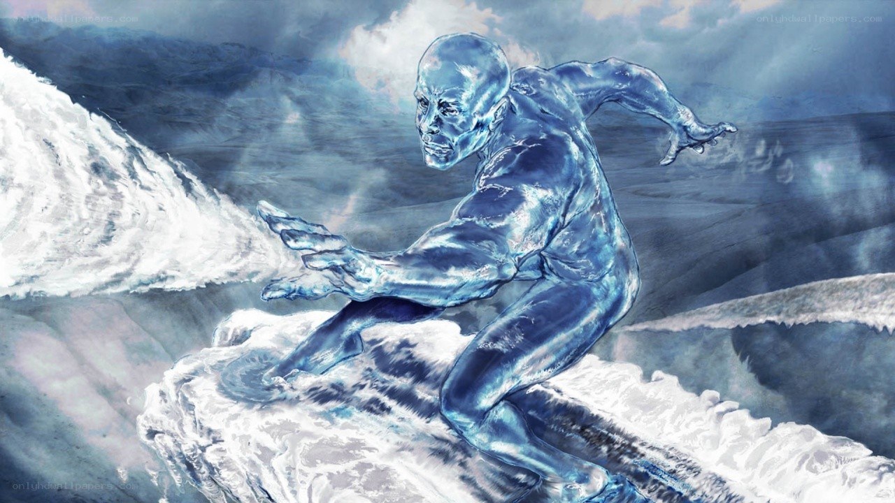 ice man surfs on a wave