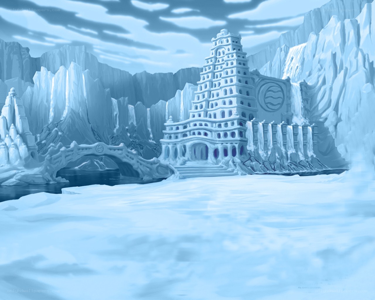 ice palace in frozen landscape