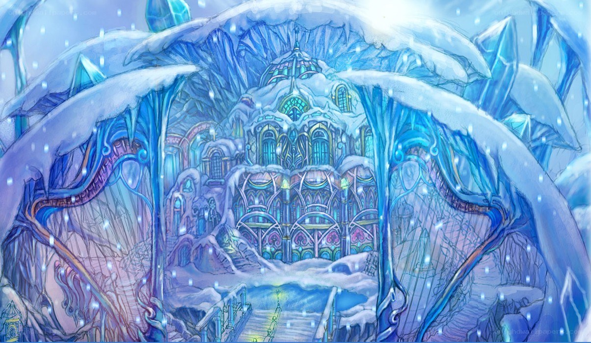 ice palace in snowy landscape
