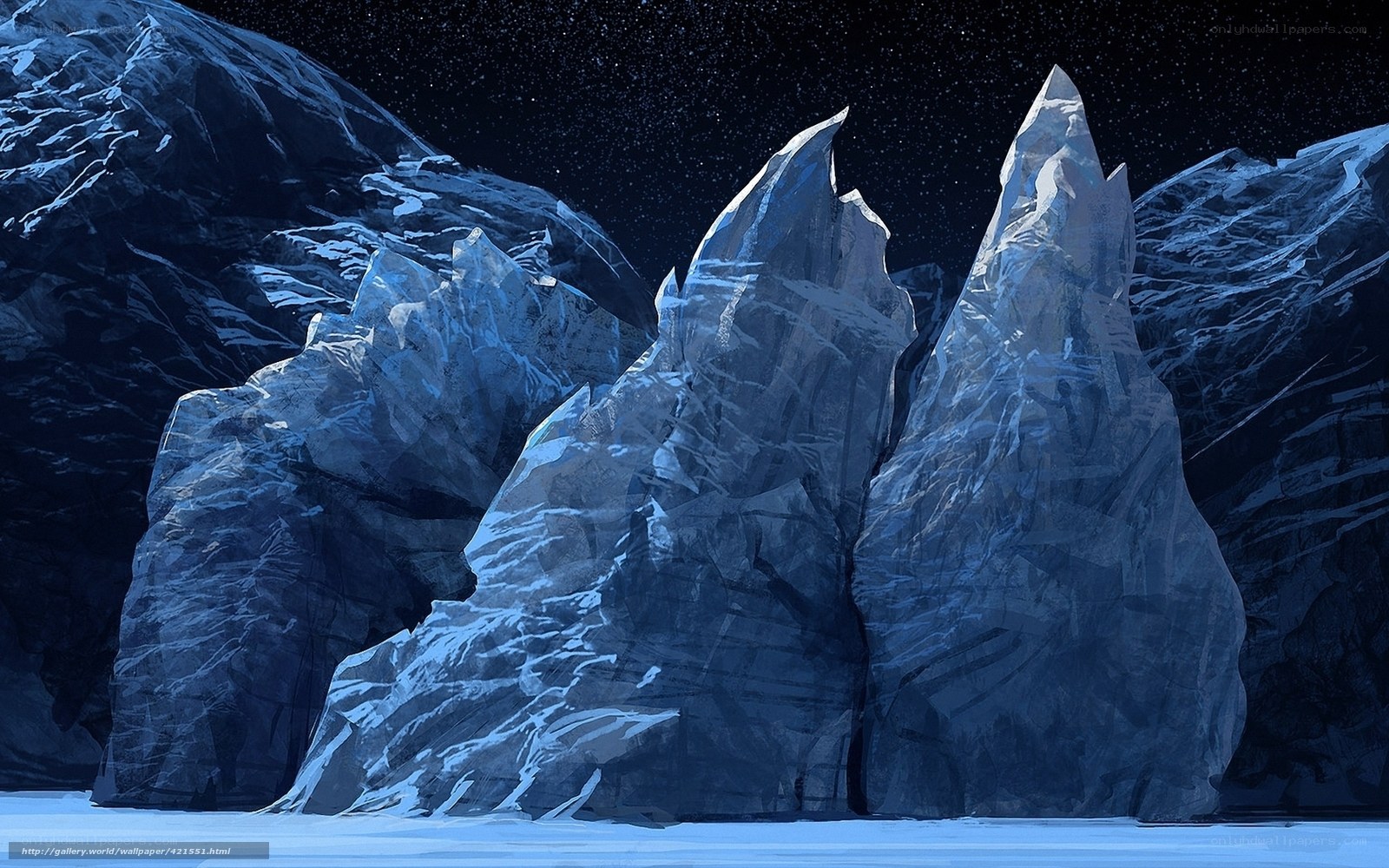 ice peaks under starry sky
