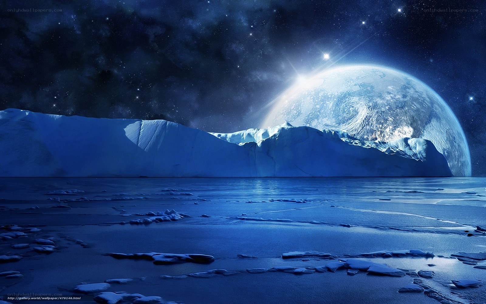 Ice planet with giant moon