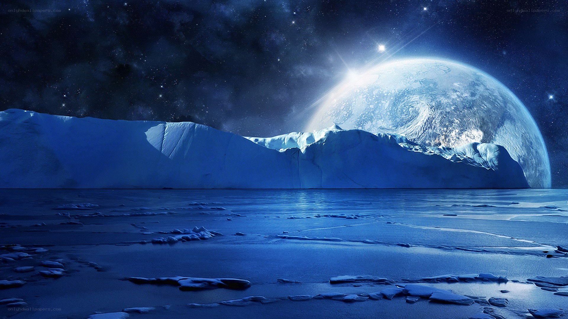 Ice planet with giant moon